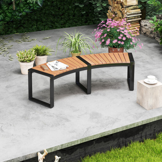 Patio Curved Bench with Slatted Seat and Metal Legs-1 Piece W2B