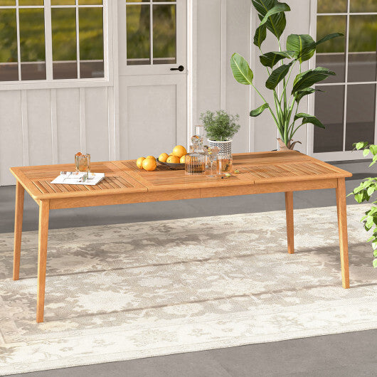 8-Person Outdoor Acacia Wood Dining Rectangular Bistro Table with Umbrella Hole W2B