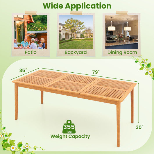 8-Person Outdoor Acacia Wood Dining Rectangular Bistro Table with Umbrella Hole W2B