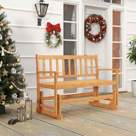 2-Person Outdoor Acacia Wood Glider Bench Patio Swing Rocking Loveseat W2B
