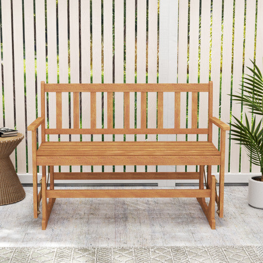 2-Person Outdoor Acacia Wood Glider Bench Patio Swing Rocking Loveseat W2B