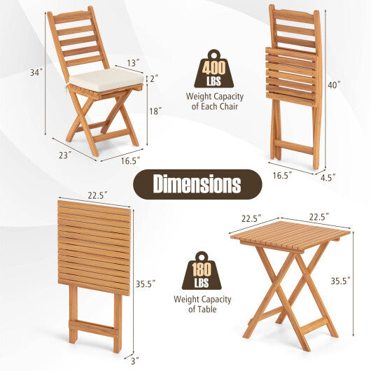 Folding Chair Table Set with Soft Seat Cushions and Table-White W2B