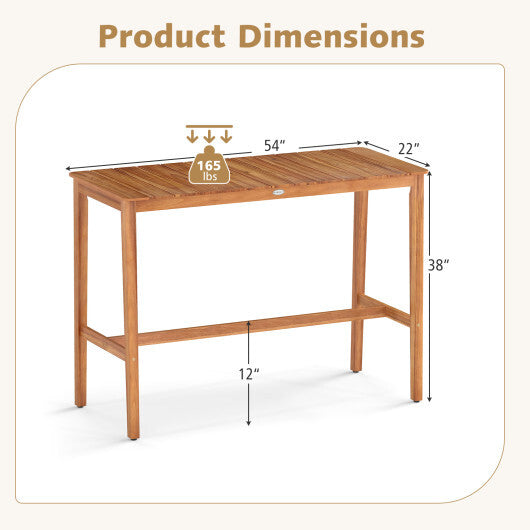 Acacia Wood Counter Height Table with Slatted Tabletop and Footrest Crossbar W2B