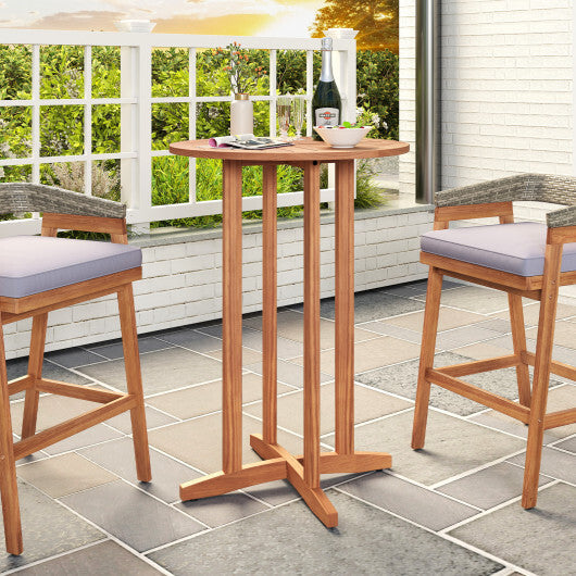 39 Inch Outdoor Acacia Wood Bar Table with Slatted Table Top W2B