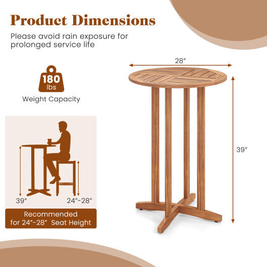 39 Inch Outdoor Acacia Wood Bar Table with Slatted Table Top W2B