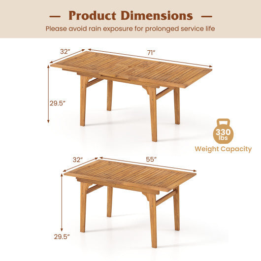 55 Inch Patio Dining Table Expandable for 6-8 People with Umbrella Hole