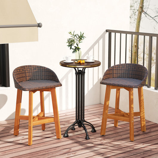 Outdoor Faux Rattan Bar Chairs Set of 2 with Ergonomic Backrests and Footrests-Brown W2B