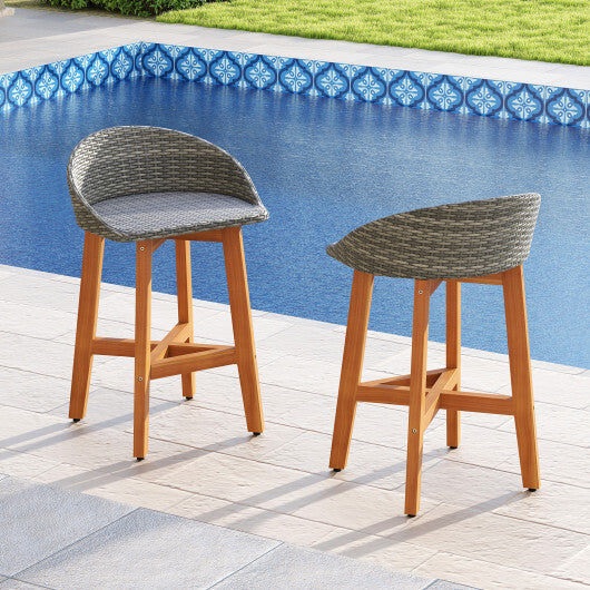 Outdoor Faux Rattan Bar Chairs Set of 2 with Ergonomic Backrests and Footrests-Brown W2B