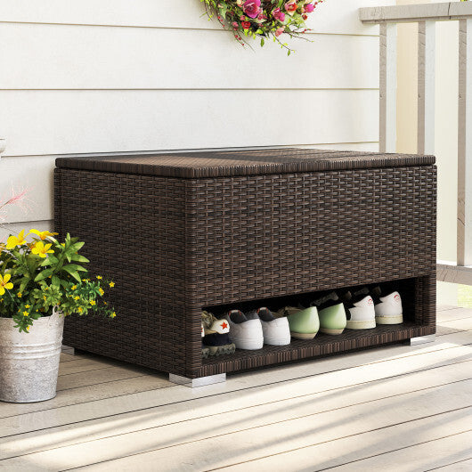 PE Rattan Storage Bin with Waterproof Liner for Patio Cushions W2B