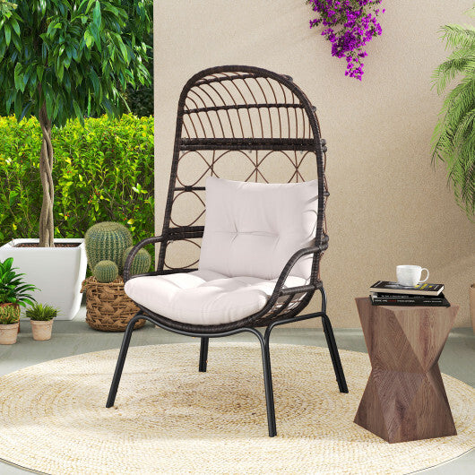 Patio Wicker Egg Chair Outdoor Rattan Lounge Basket with Seat and Back Cushions-Brown W2B