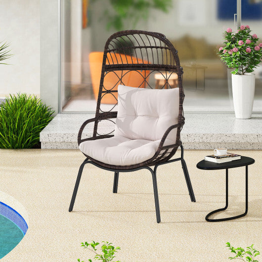 Patio Wicker Egg Chair Outdoor Rattan Lounge Basket with Seat and Back Cushions-Brown W2B