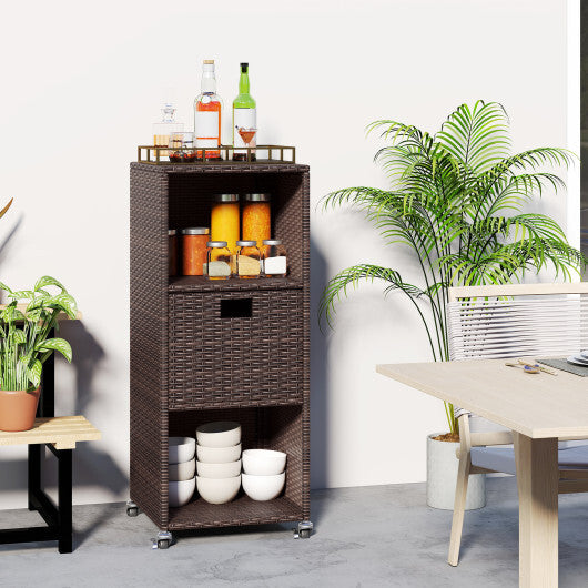 Outdoor Storage Cabinet with Drawer and 3 Shelves for Backyard W2B
