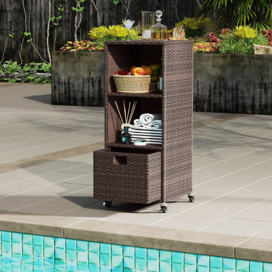 Outdoor Storage Cabinet with Drawer and 3 Shelves for Backyard W2B