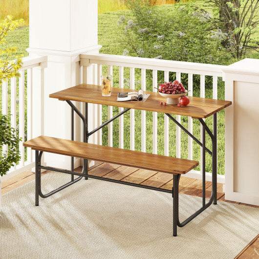 Acacia Wood Patio Table Bench for 2 People One-Side Picnic Table W2B
