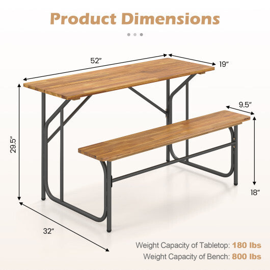 Acacia Wood Patio Table Bench for 2 People One-Side Picnic Table W2B