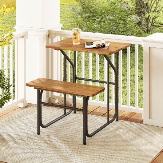 Acacia Wood Patio Table Bench Set One-Side Picnic Table and Seat