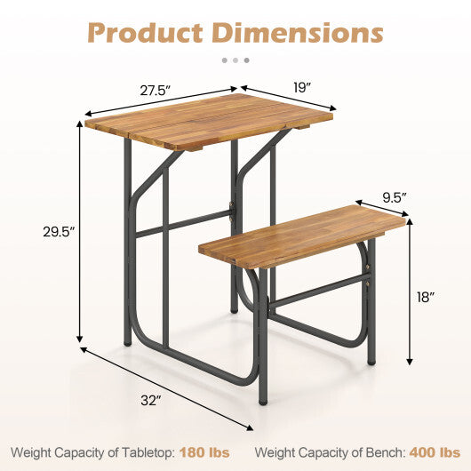 Acacia Wood Patio Table Bench Set One-Side Picnic Table and Seat W2B