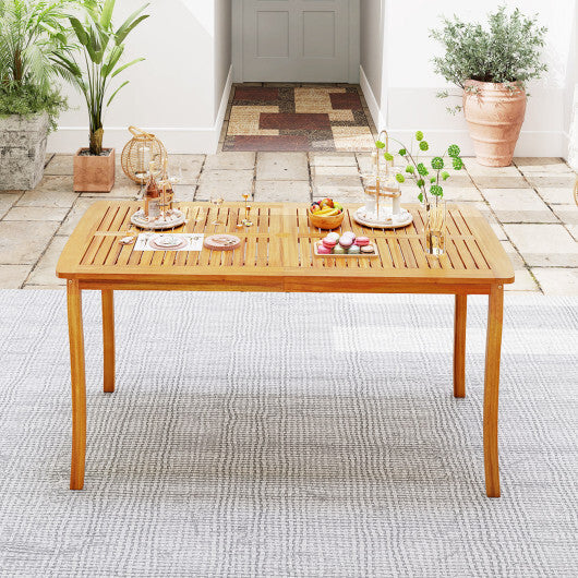 63 inch Outdoor Dining Table with Umbrella Hole Farmhouse Bistro Dinette Furniture W2B