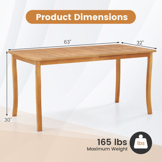 63 inch Outdoor Dining Table with Umbrella Hole Farmhouse Bistro Dinette Furniture W2B