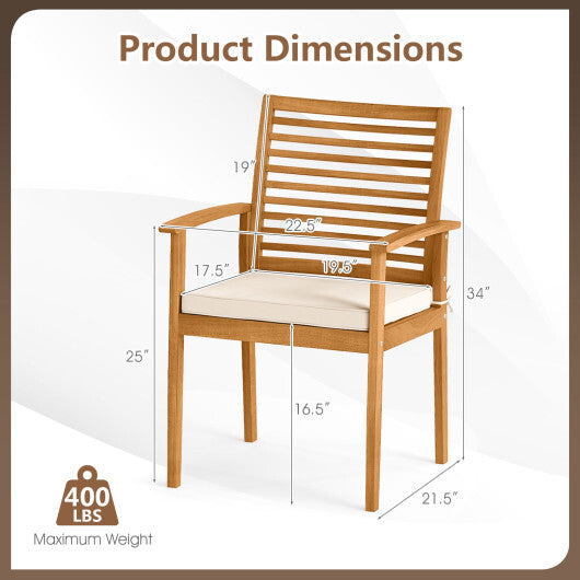 Outdoor Patio Dining Chairs Set of 2 with Removable Padded Cushion and Slatted Backrest-Beige W2B