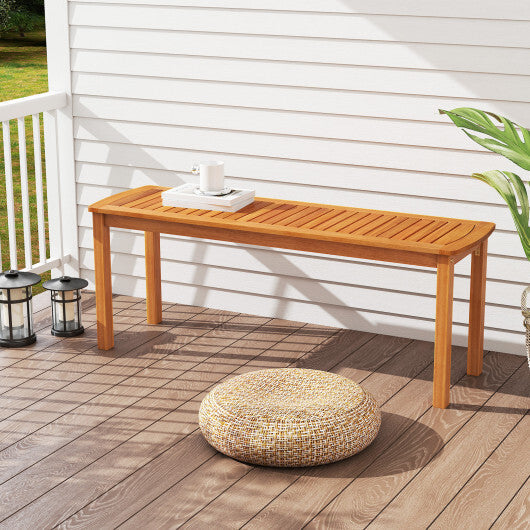 Set of 2 Acacia wood outdoor bench with slatted seat for garden W2B