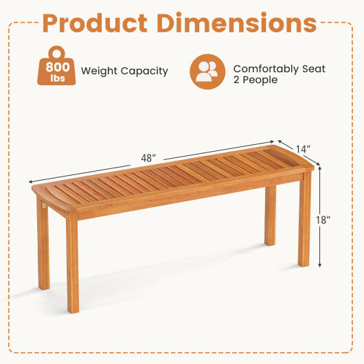 Set of 2 Acacia wood outdoor bench with slatted seat for garden W2B