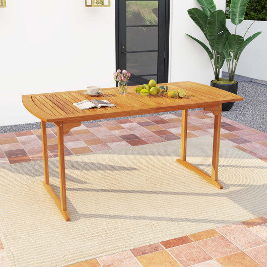 63 inch Outdoor Dining Table with Umbrella Hole and Slatted Tabletop W2B