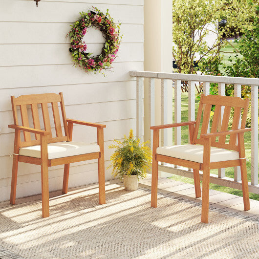 2 Pieces Patio Dining Chairs Outdoor Acacia Wood Chairs-White W2B