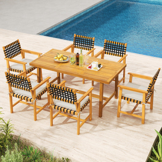 Outdoor Wooden Dining Chair Set of 2 with Armrests and Curved Back-White W2B