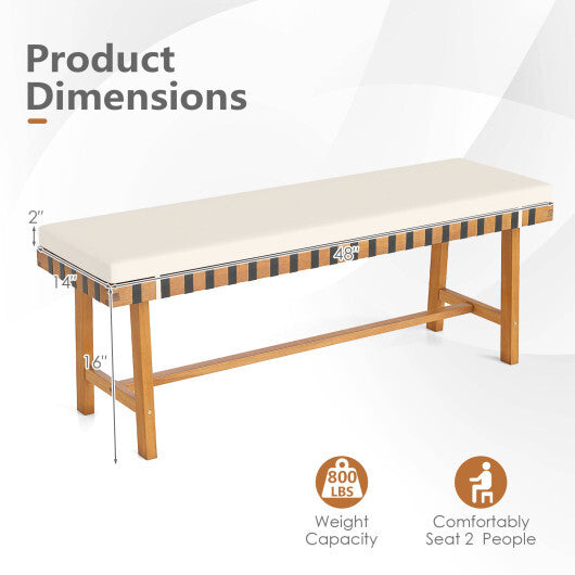 48 inch Acacia Wood Outdoor Bench with Thick Padded Seat Cushion W2B