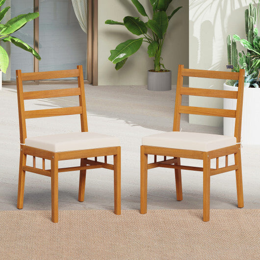 Solid Acacia Wood Patio Chair Set of 2 Armless Chair-White W2B