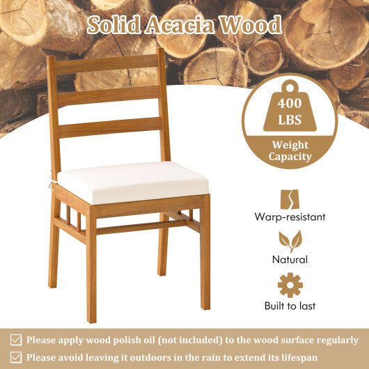 Solid Acacia Wood Patio Chair Set of 2 Armless Chair-White W2B