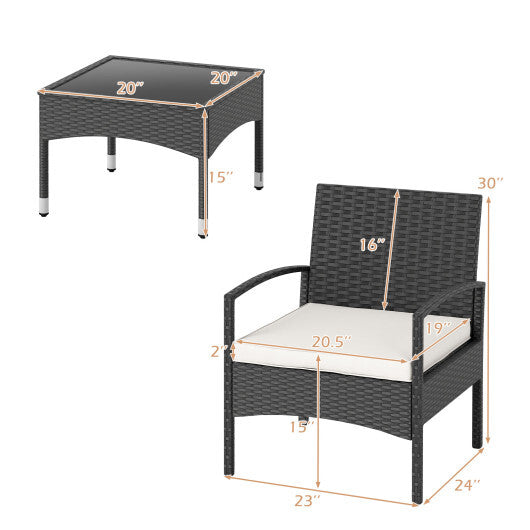 3-Piece Patio Furniture Set Rattan Bistro Chairs with Table-Beige W2B