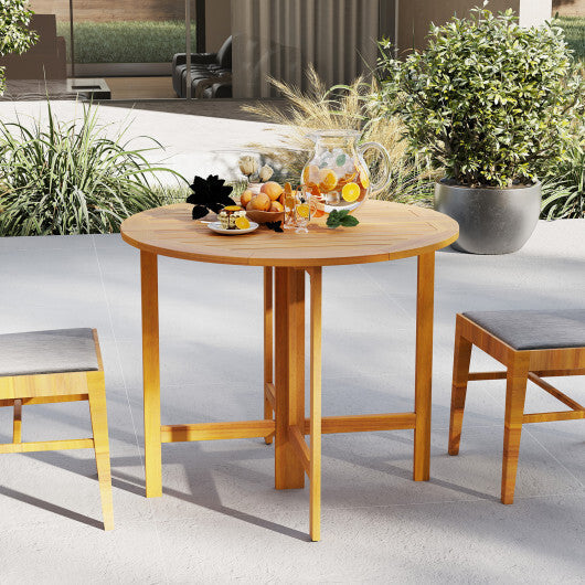 36 Inches Outdoor Folding Round Dining Table with Slatted Tabletop W2B