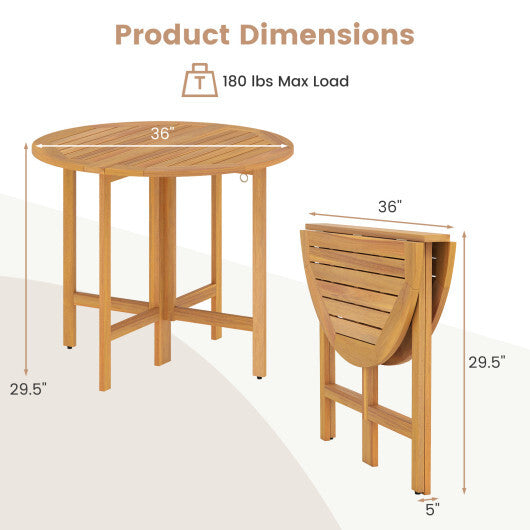 36 Inches Outdoor Folding Round Dining Table with Slatted Tabletop W2B