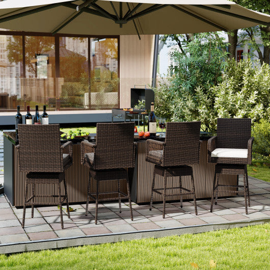 29 Inches Patio 360? Swivel Bar Stool with Cross-Woven Armrests and Seat Cushion-White W2B