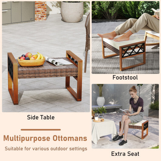 PE Rattan Wicker Ottomans Set of 2 with Removable Cushions-Beige W2B