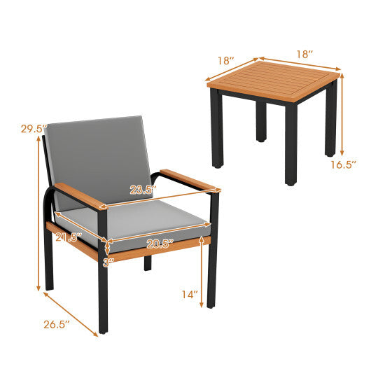 3 Piece Patio Furniture Set Outdoor Conversation Set with Coffee Table-Grey