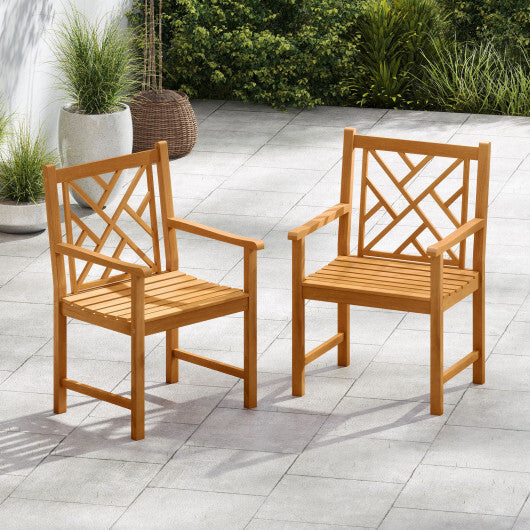 Set of 2 Outdoor Dining Chairs Acacia Wood with Cross-Pattern Backrest