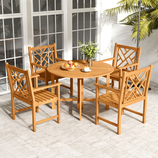 Set of 2 Outdoor Dining Chairs Acacia Wood with Cross-Pattern Backrest W2B