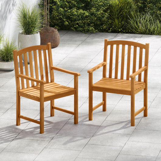 Solid Acacia Wood Patio Chairs Set of 2 with Slatted Seat and Inclined Backrest for Porch W2B