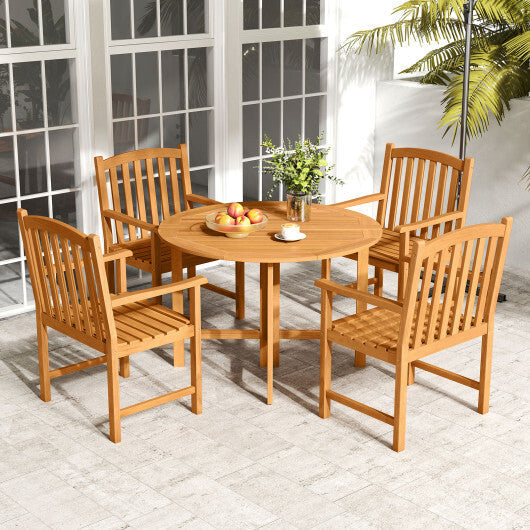 Solid Acacia Wood Patio Chairs Set of 2 with Slatted Seat and Inclined Backrest for Porch W2B