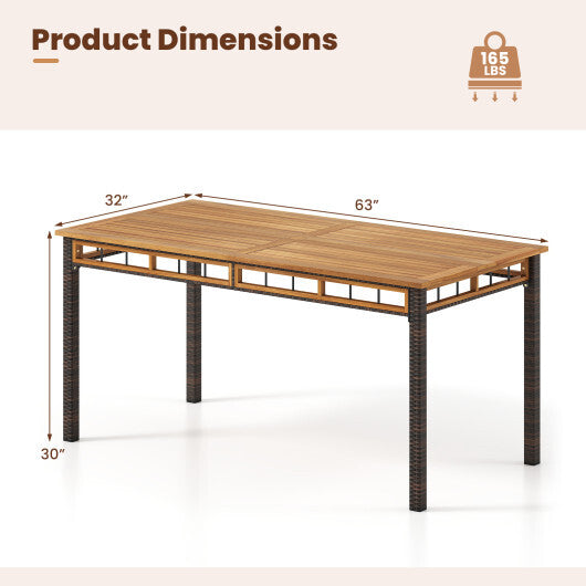 63" Outdoor Dining Table with Acacia Wood Slatted Tabletop W2B