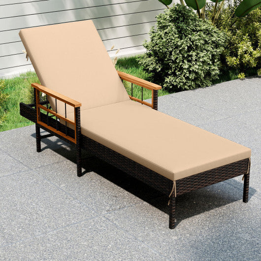 Outdoor Reclining Lounger Chair with 4-Level Adjustable Backrest-Beige W2B