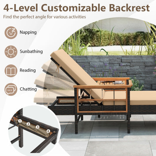 Outdoor Reclining Lounger Chair with 4-Level Adjustable Backrest-Beige W2B