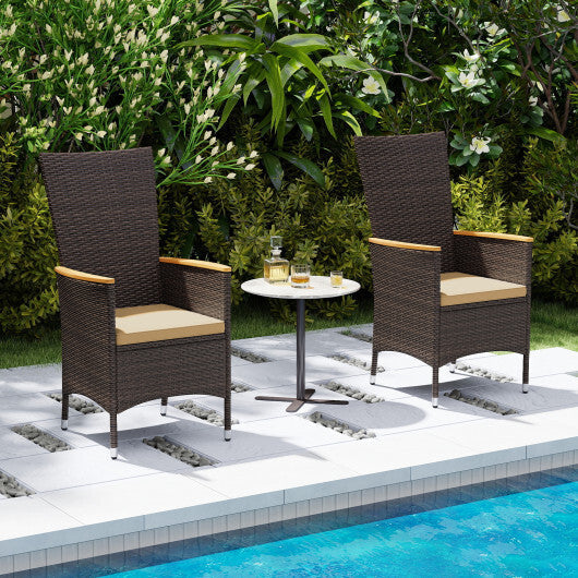 Patio Rattan Chairs Set of 2 Outdoor Wicker Dining Chairs with High Backrest-Beige W2B
