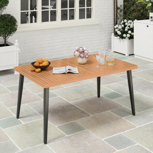 63 Inches Outdoor Indoor Dining Table with 1.97 Inches Umbrella Hole and Metal Legs W2B