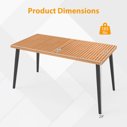 63 Inches Outdoor Indoor Dining Table with 1.97 Inches Umbrella Hole and Metal Legs