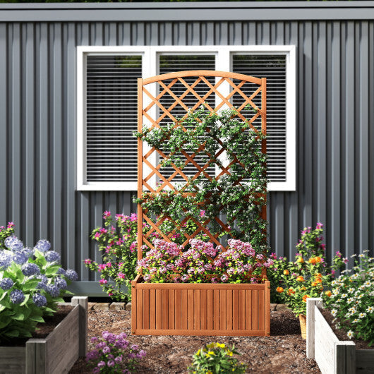 Wooden Raised Garden Bed with Trellis 63 Inch Tall Garden Planter W2B