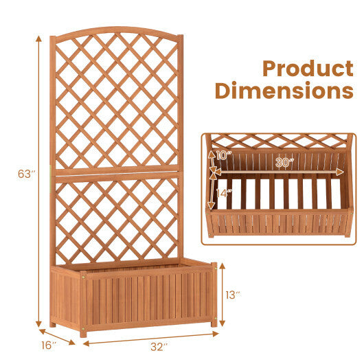 Wooden Raised Garden Bed with Trellis 63 Inch Tall Garden Planter W2B